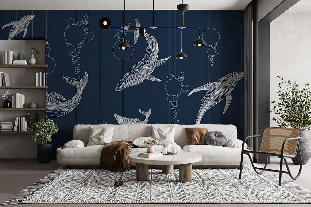 Groep walvissen en bubbels — interieur 2