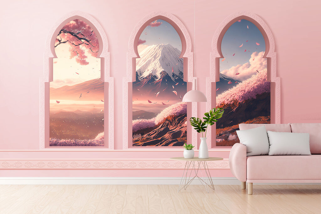 Roze bogen met bergzicht — interieur 2