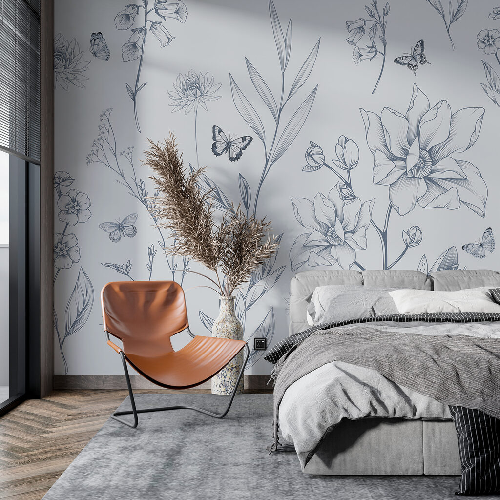 Vlinders bij fijne bloementekeningen — interieur 3