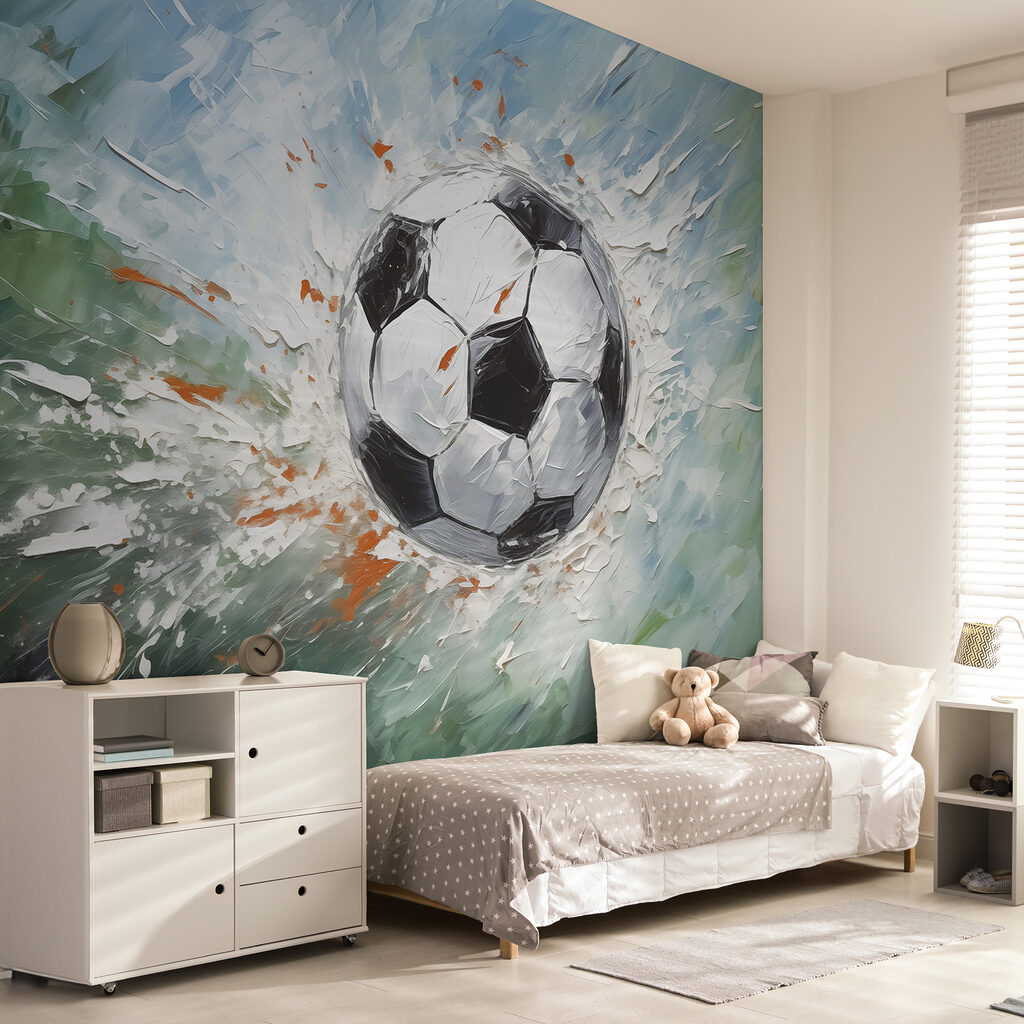 Schilderij van een voetbal in een interieur