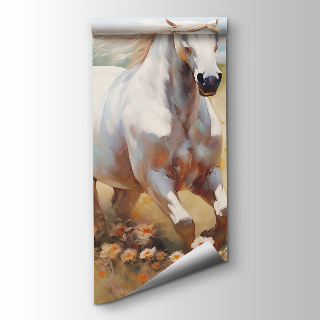 Wit paard tussen bloemen — productweergave