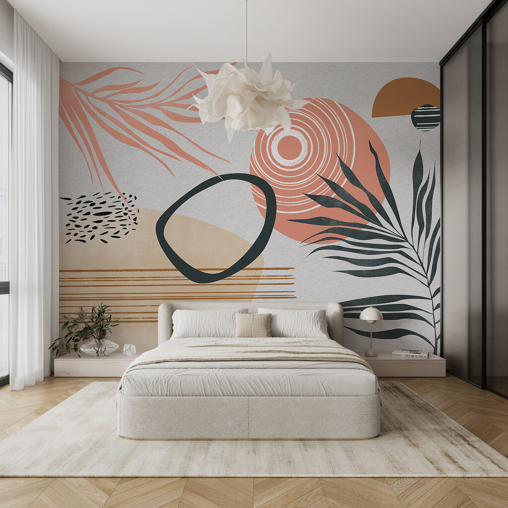 Palmbladeren naast warme vormen — interieur 1