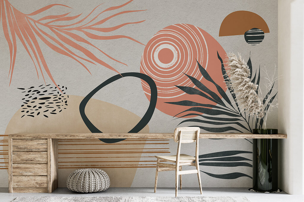 Palmbladeren naast warme vormen — interieur 2