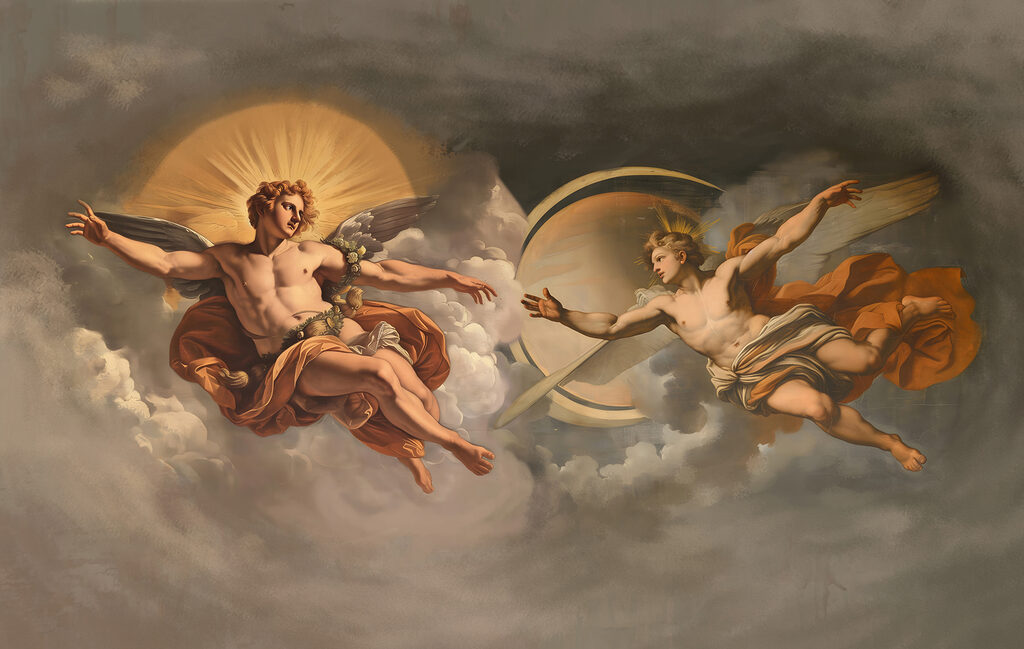 Vleugels in een wolkenfresco — volledig ontwerp
