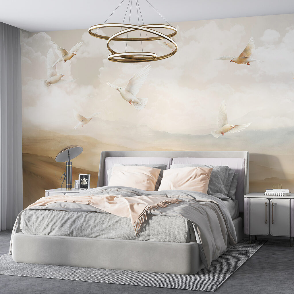 Witte vogels boven zandheuvels — interieur 3