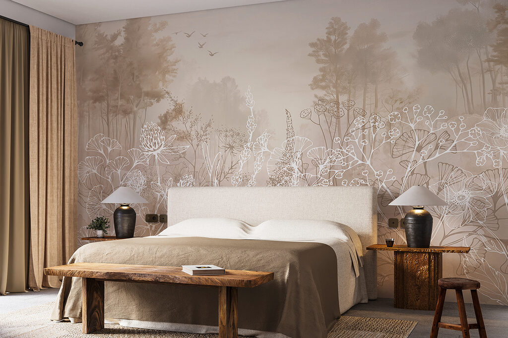 Witte bloemlijnen, bleke bosbomen — interieur 2
