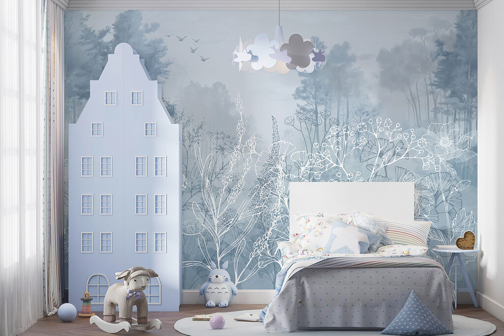 Witte bloemlijnen voor bomen — interieur 3