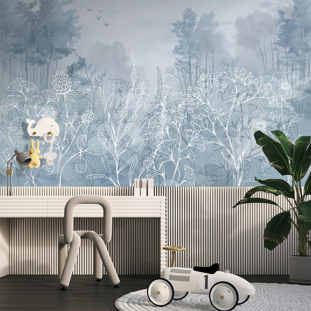 Witte bloemlijnen voor bomen — interieur 4