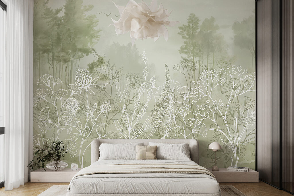 Witte bloemlijnen voor bomen — interieur 1