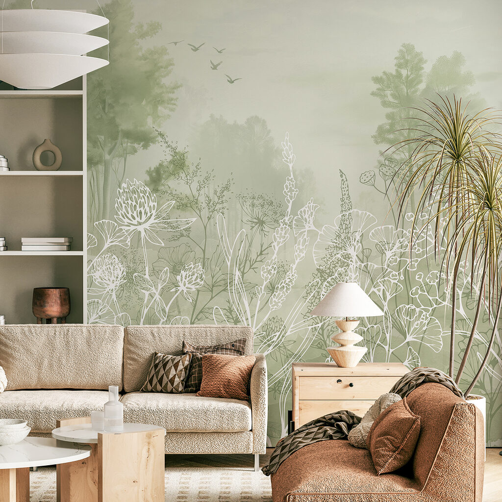 Witte bloemlijnen voor bomen — interieur 2
