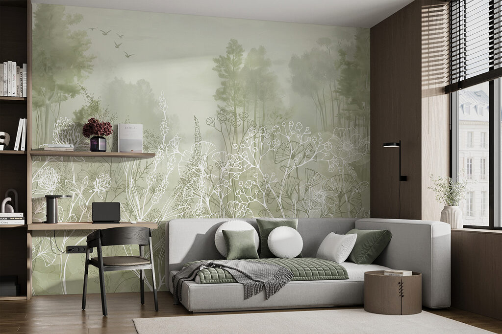 Witte bloemlijnen voor bomen — interieur 3