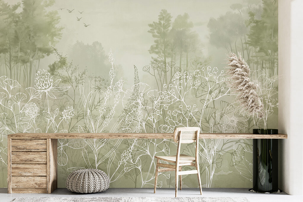 Witte bloemlijnen voor bomen — interieur 4