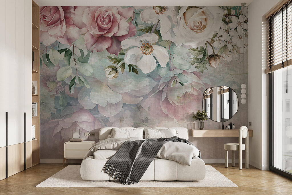 Bloemen hangen boven pasteltinten — interieur 2