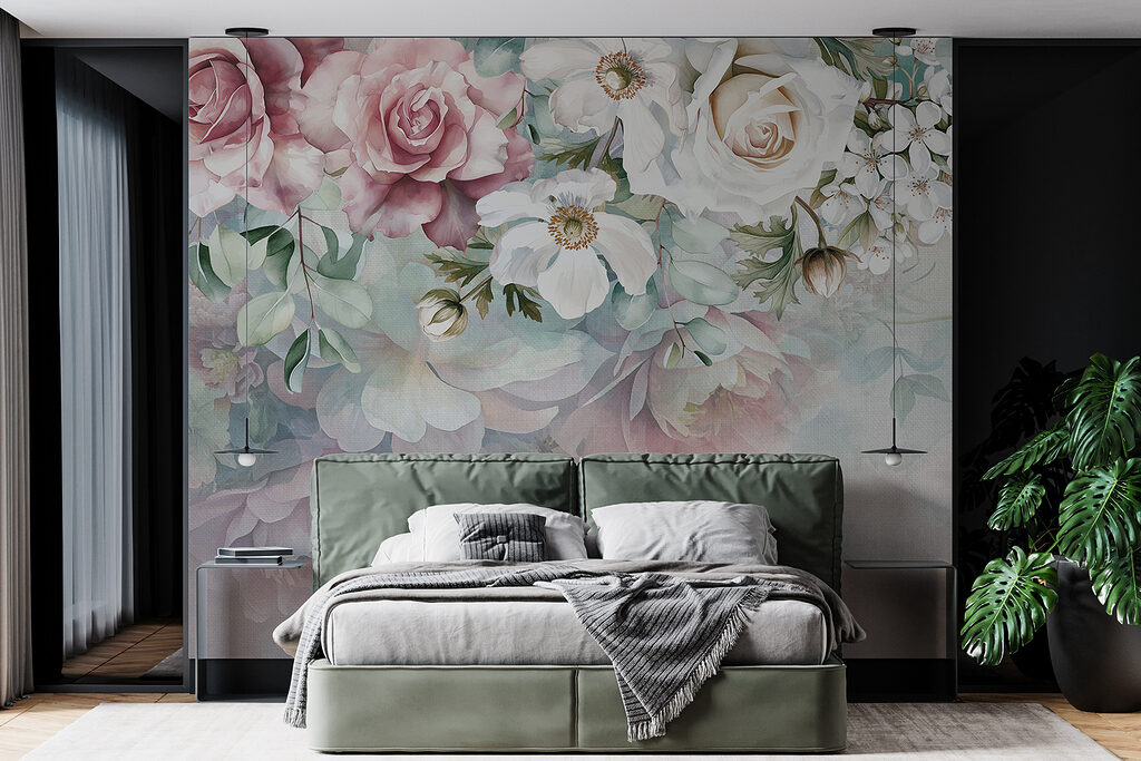 Bloemen hangen boven pasteltinten — interieur 3