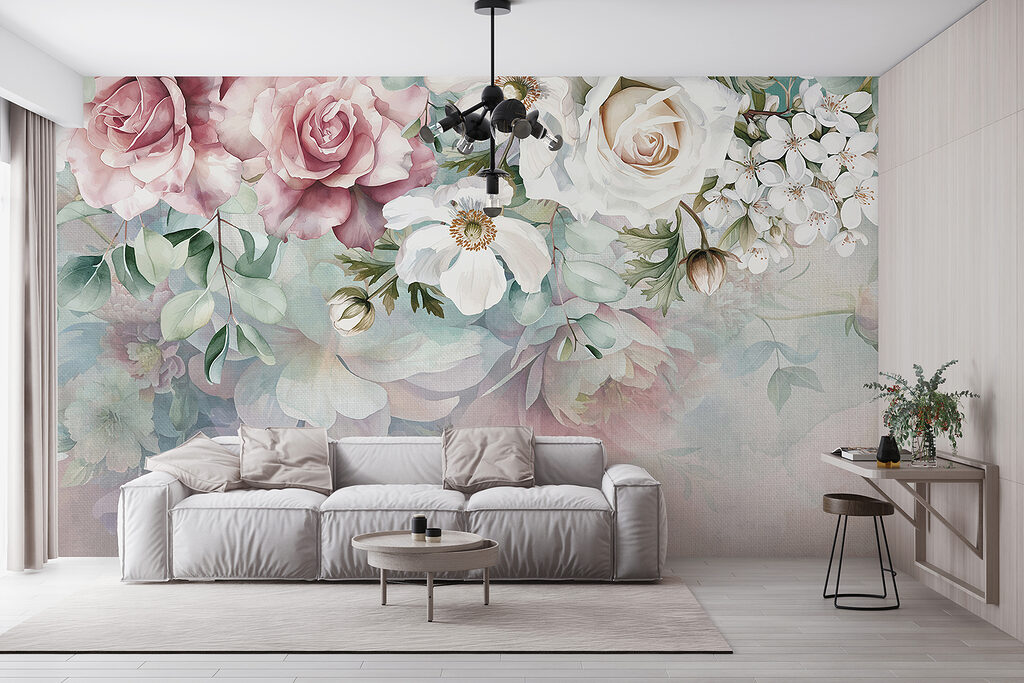 Bloemen hangen boven pasteltinten — interieur 5