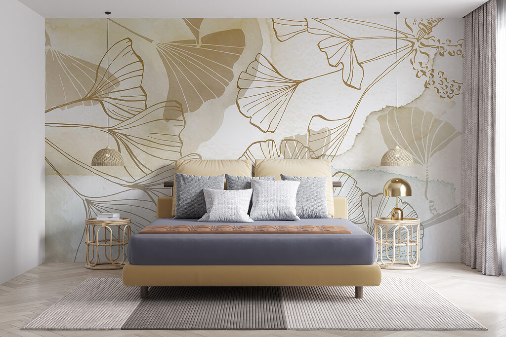 Gouden ginkgolijnen op blauw — interieur 2