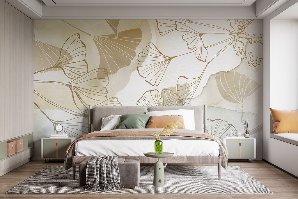 Gouden ginkgolijnen op blauw — interieur 3