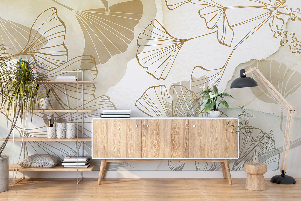 Gouden ginkgolijnen op blauw — interieur 4