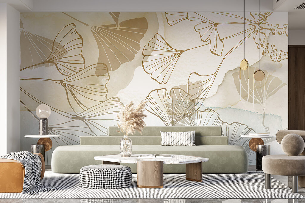 Gouden ginkgolijnen op blauw — interieur 5
