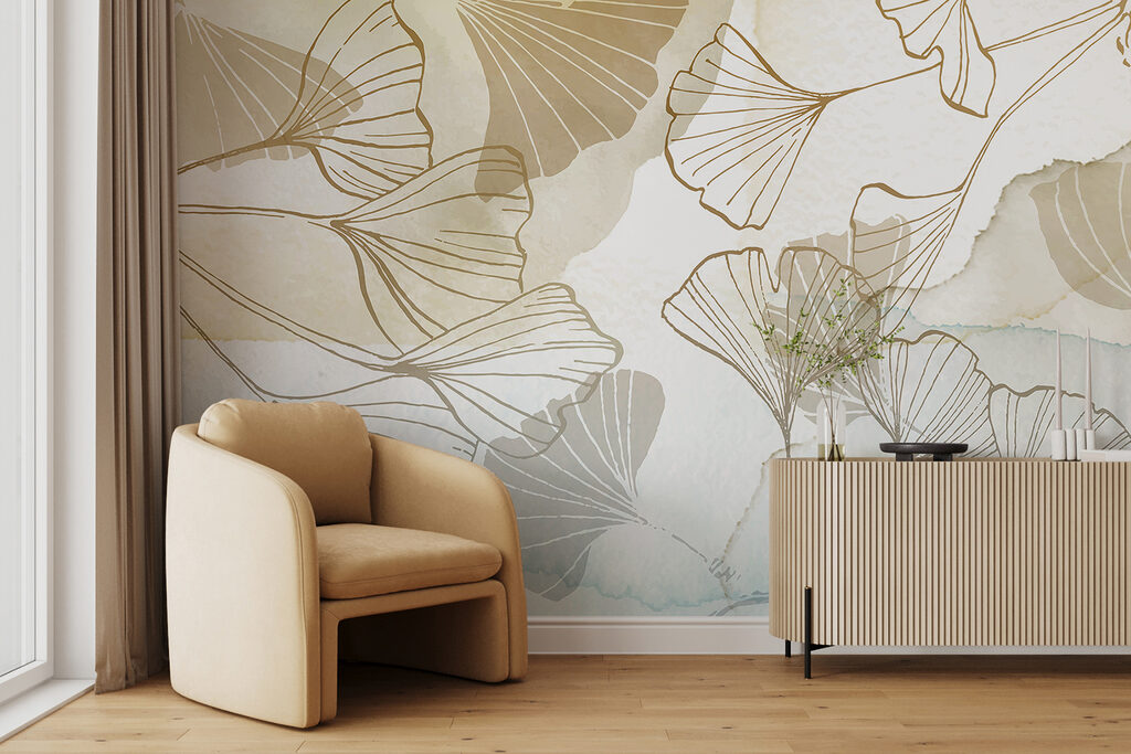 Gouden ginkgolijnen op blauw — interieur 6