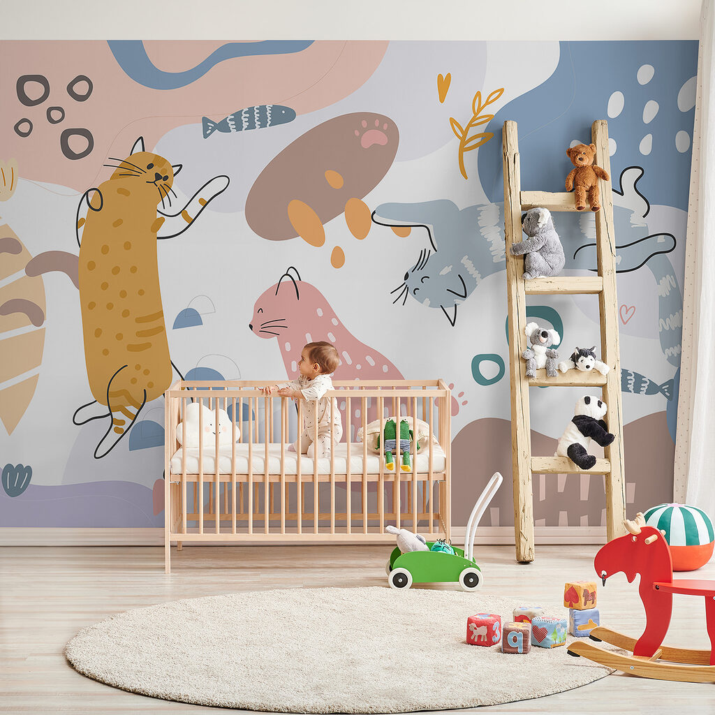 Speelse katten tussen kleurvlakken — interieur 1