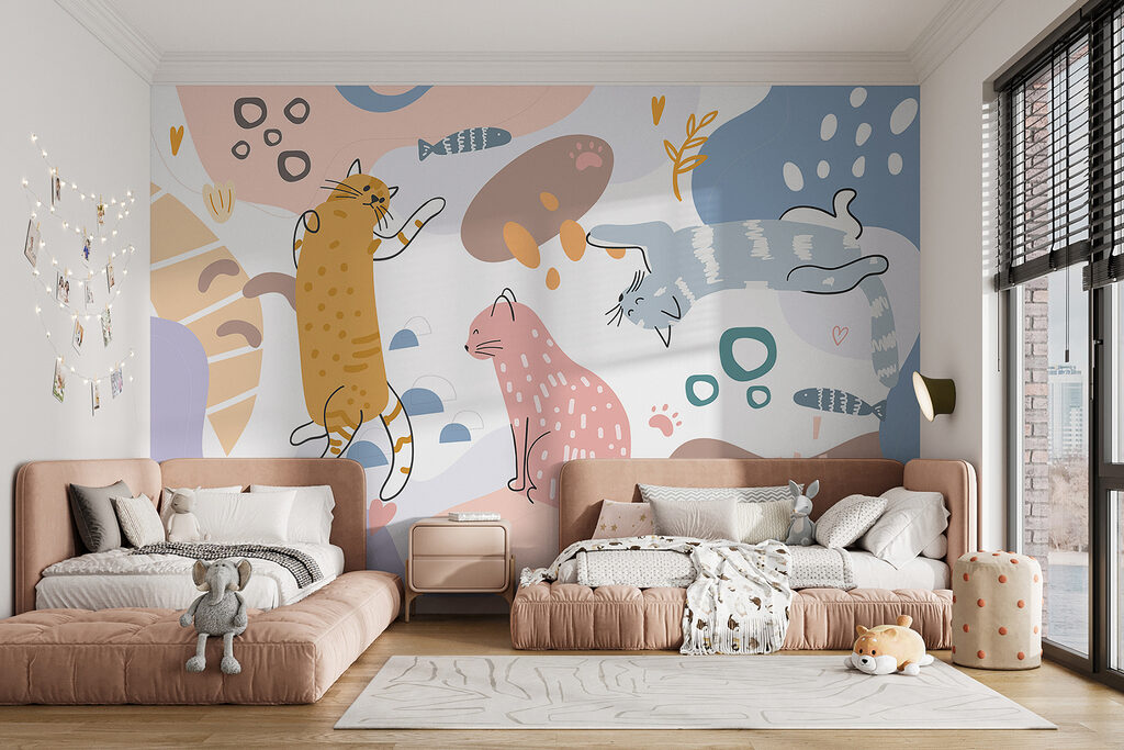 Speelse katten tussen kleurvlakken — interieur 2