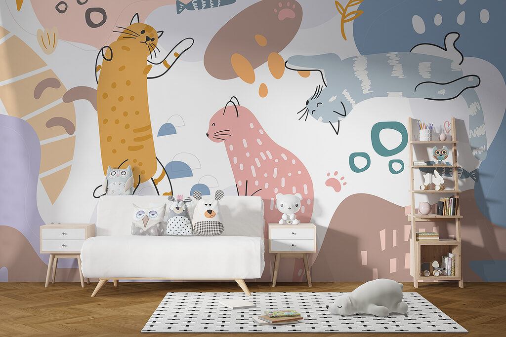 Speelse katten tussen kleurvlakken — interieur 3