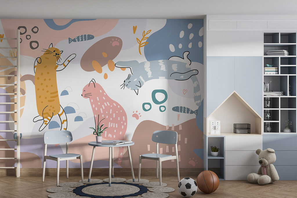Speelse katten tussen kleurvlakken — interieur 5