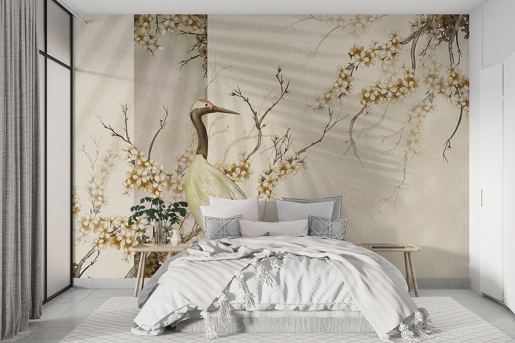 Kraanvogel in zacht bloesemlicht — interieur 2