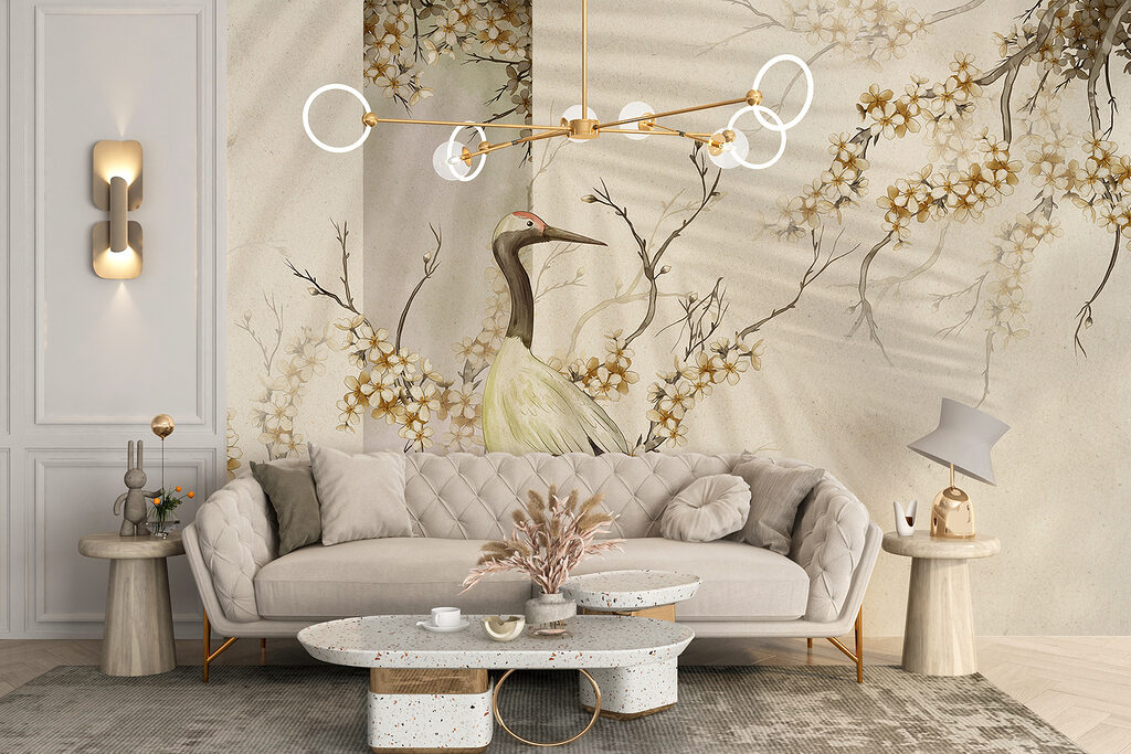 Kraanvogel in zacht bloesemlicht — interieur 3