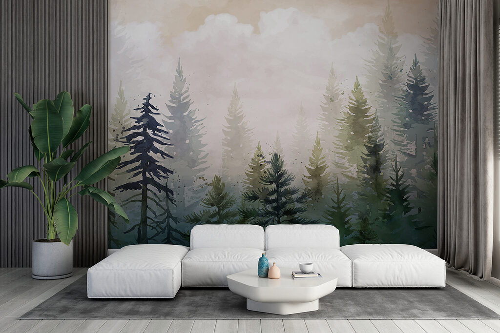 Dennen onder zachte ochtendwolken — interieur 4