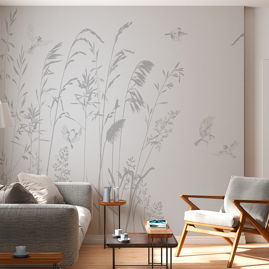 Vogelvlucht tussen getekende halmen — interieur 2