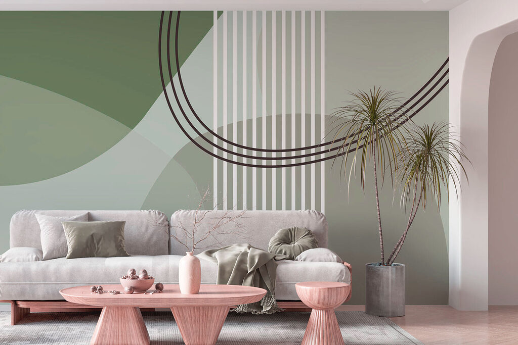 Groene en witte achtergrond met lijnen en cirkels — interieur 1