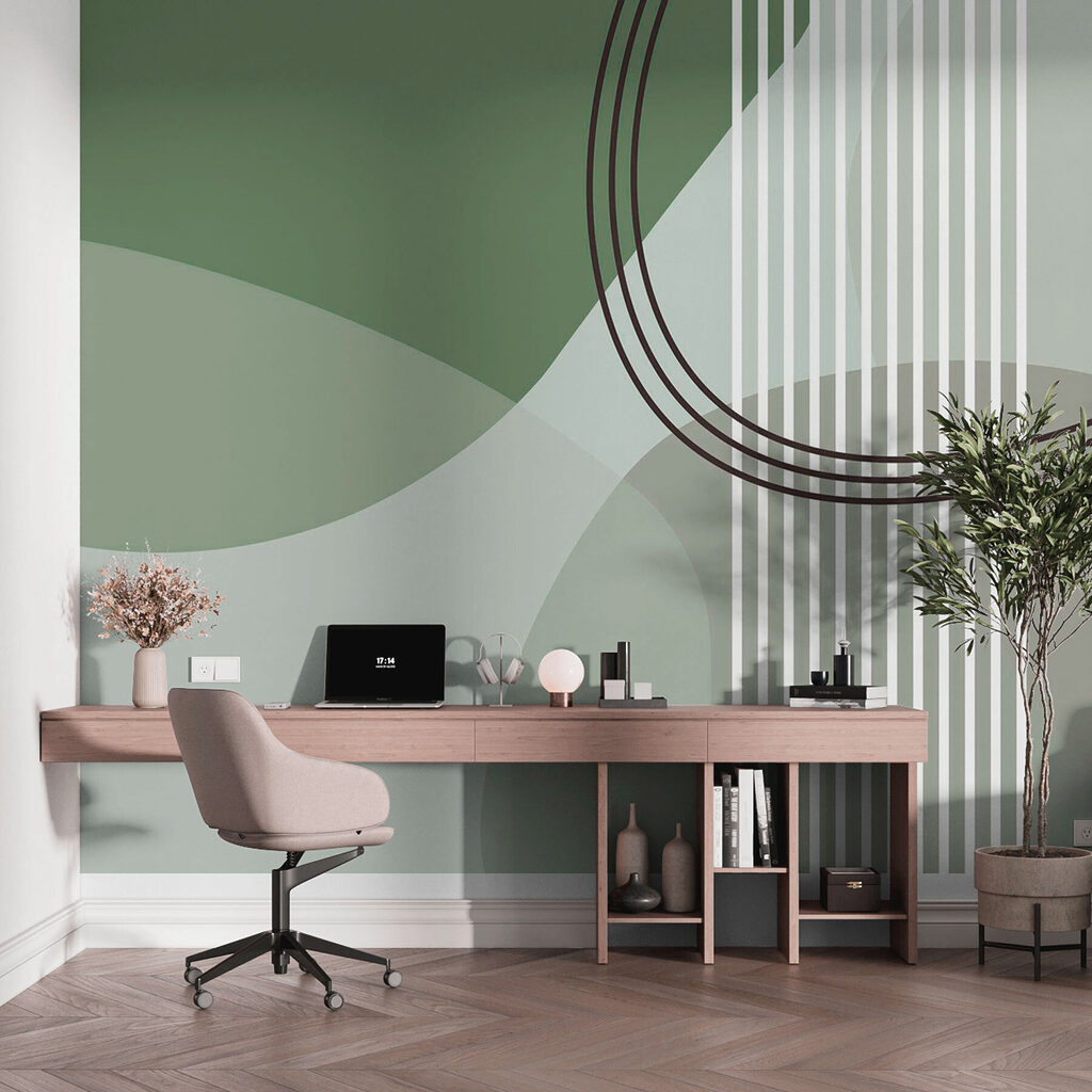 Groene en witte achtergrond met lijnen en cirkels — interieur 2