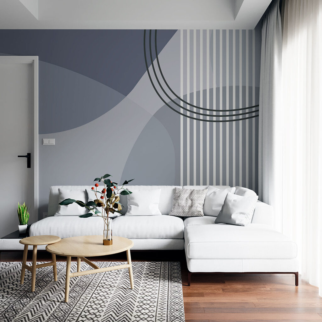 Grijze en witte achtergrond met zwarte cirkels en lijnen — interieur 1