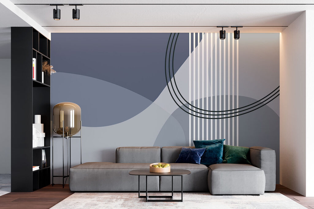 Grijze en witte achtergrond met zwarte cirkels en lijnen — interieur 2