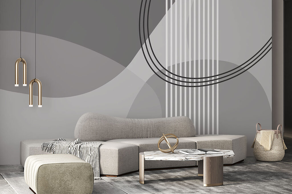Grijze en witte achtergrond met cirkels en lijnen — interieur 2