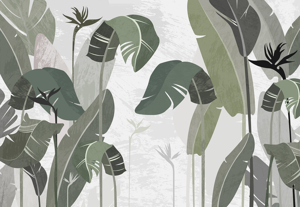 Junglebladeren in olijfgroene vormen — volledig ontwerp