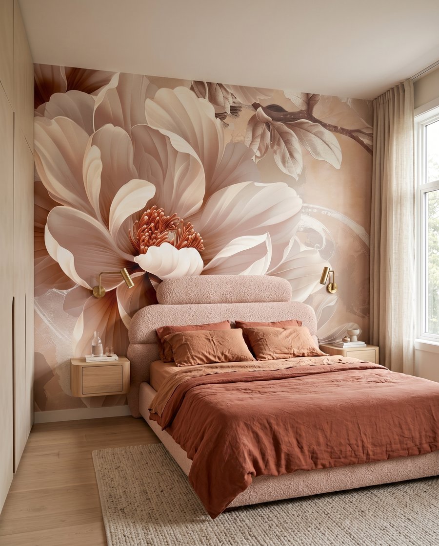 Crèmekleurige bloem op taupe — interieur 2