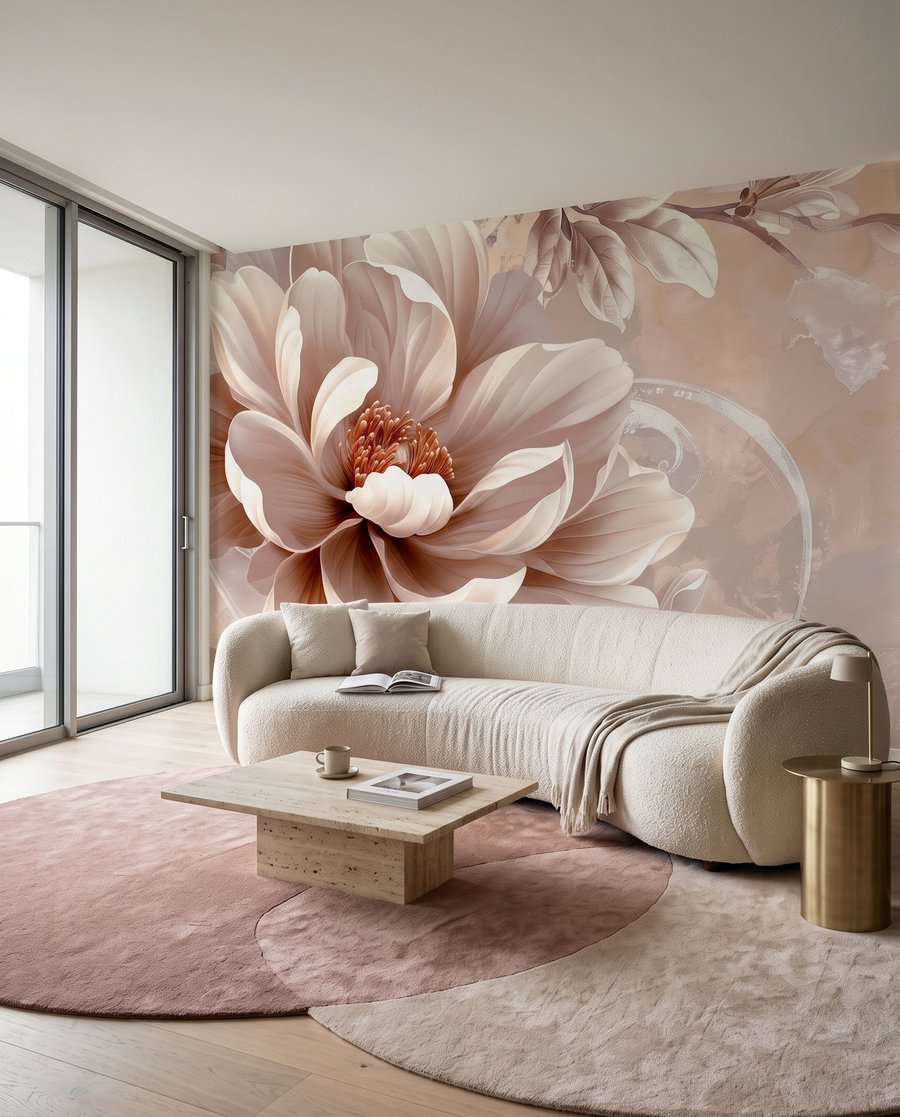 Crèmekleurige bloem op taupe — interieur 1