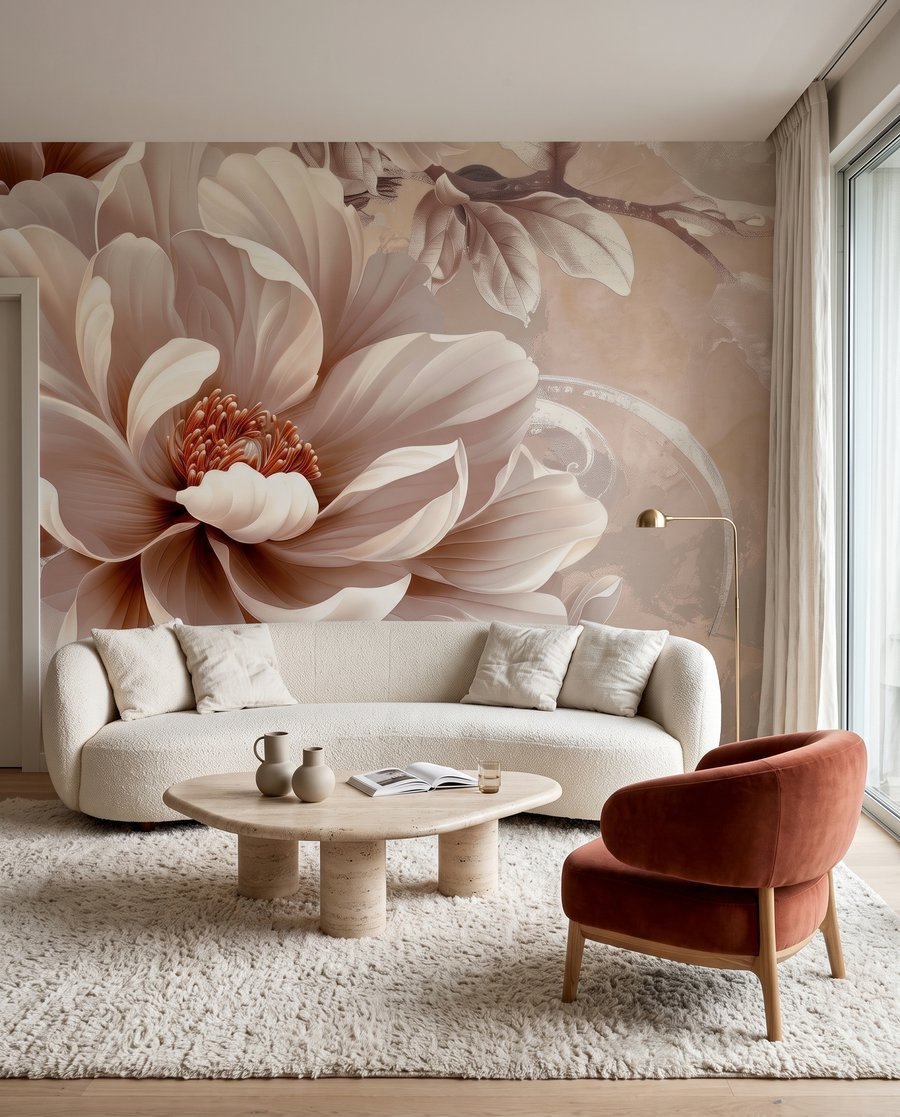 Crèmekleurige bloem op taupe — interieur 3
