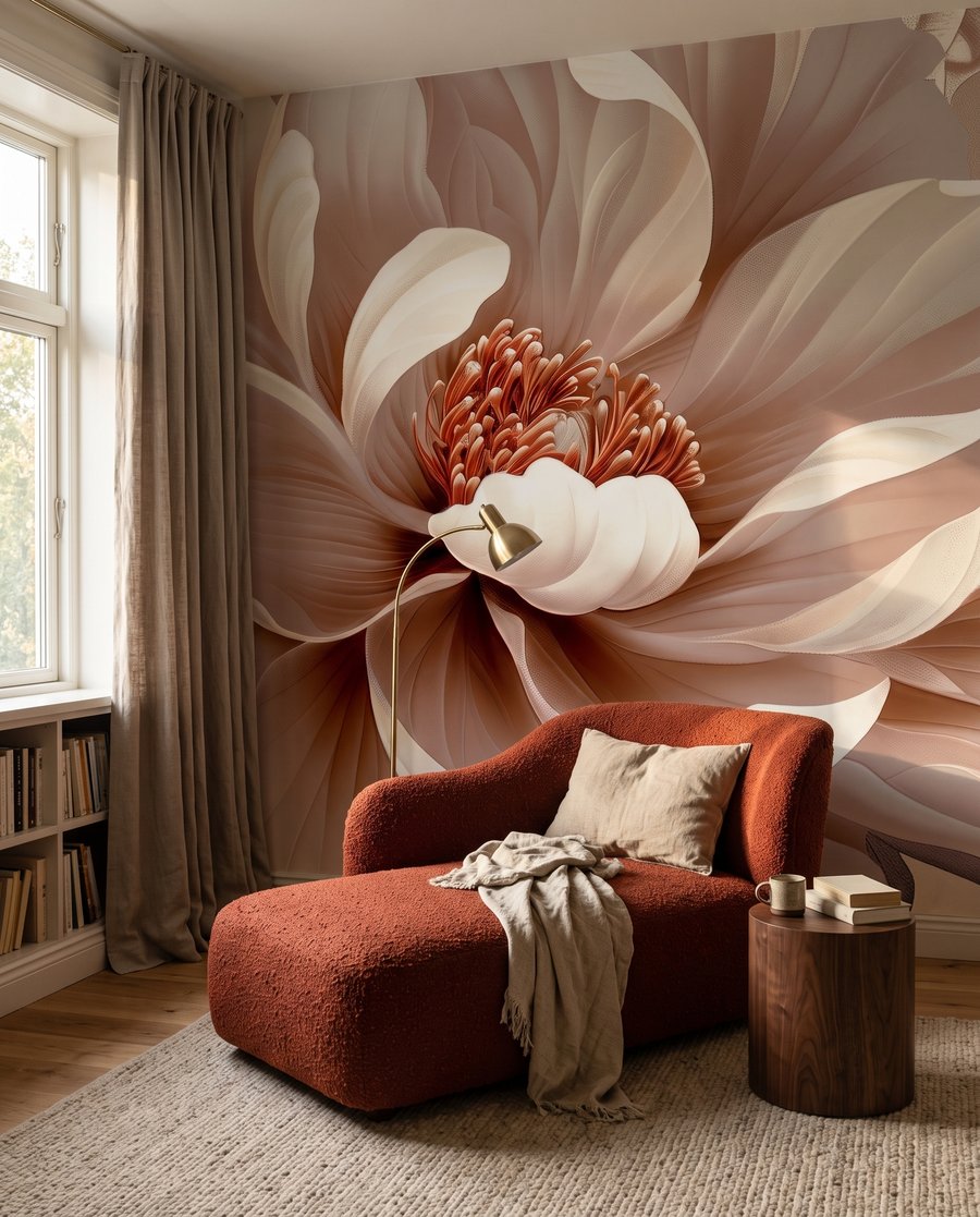 Crèmekleurige bloem op taupe — interieur 4