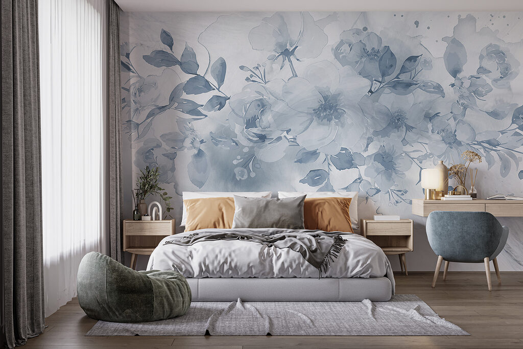 Blauw boeket in waterverf — interieur 1