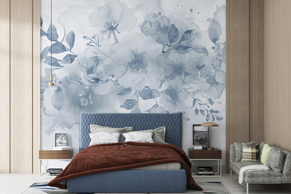Blauw boeket in waterverf — interieur 2