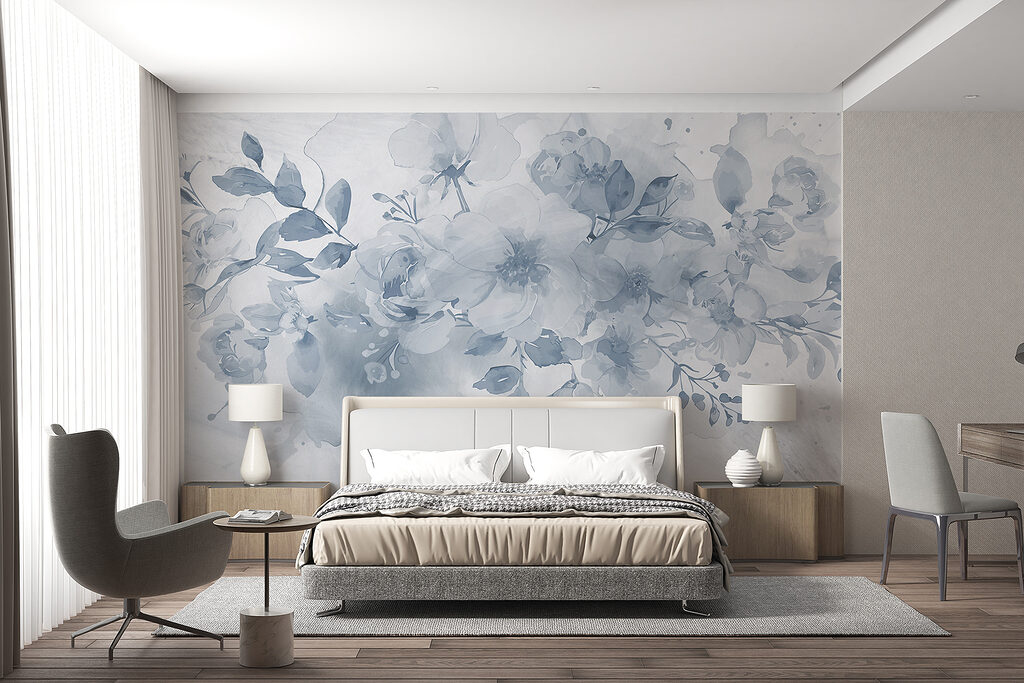 Blauw boeket in waterverf — interieur 3