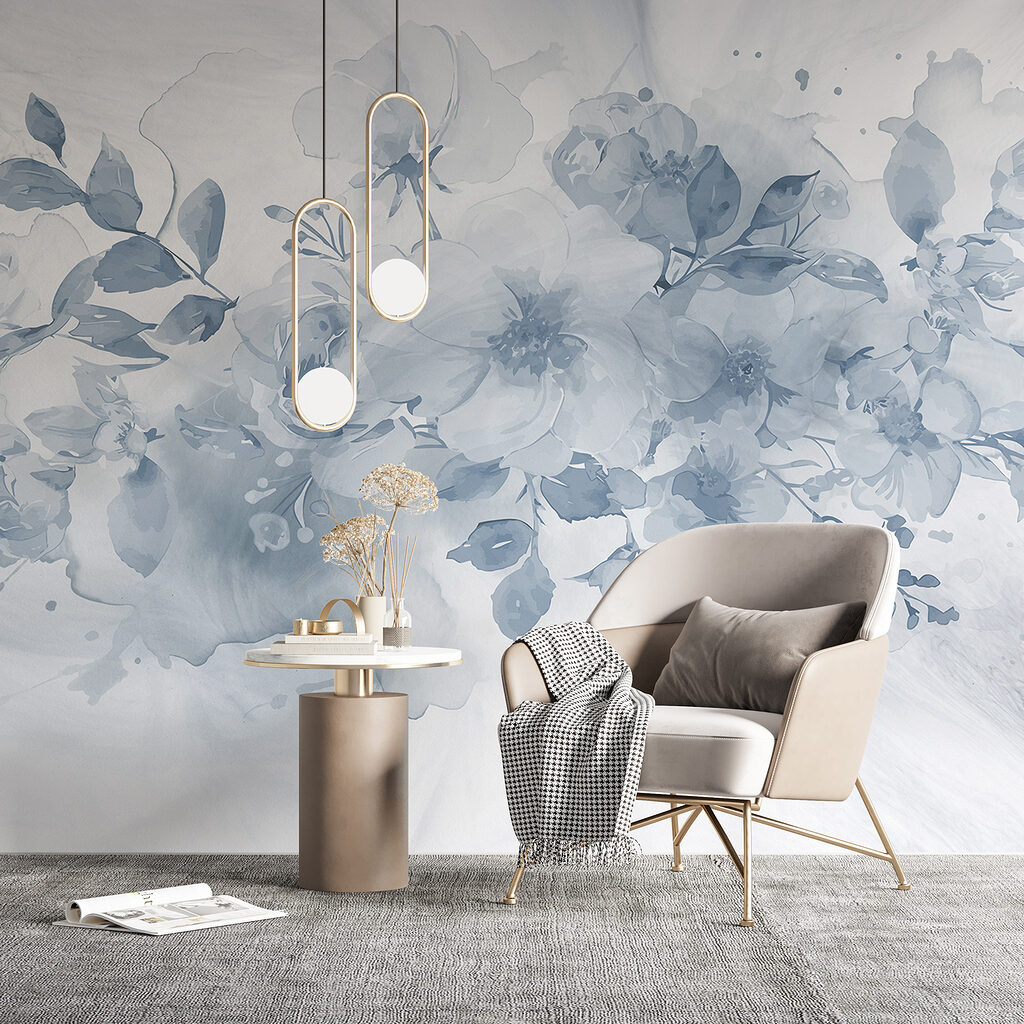 Blauw boeket in waterverf — interieur 4
