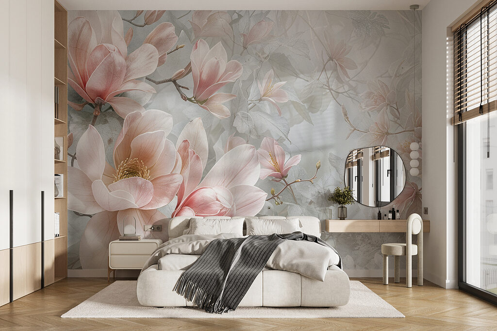 Zachtroze bloemen in subtiele harmonie in een interieur