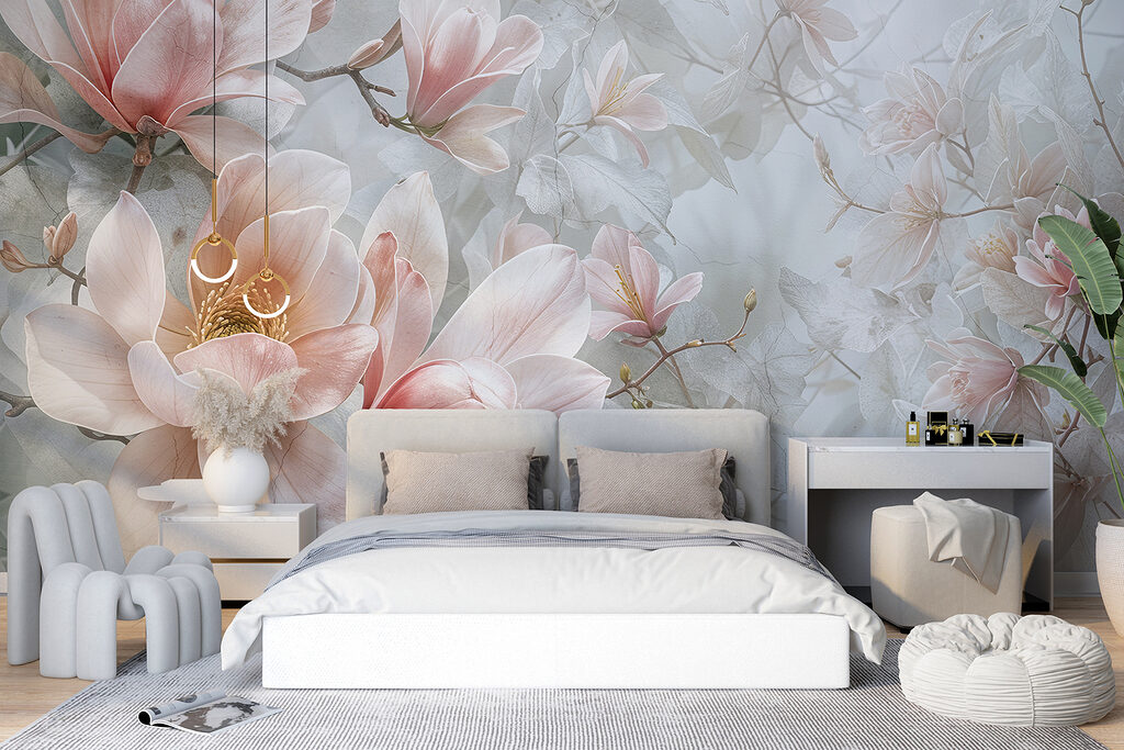 Roze bloesem in blauwgrijs — interieur 2