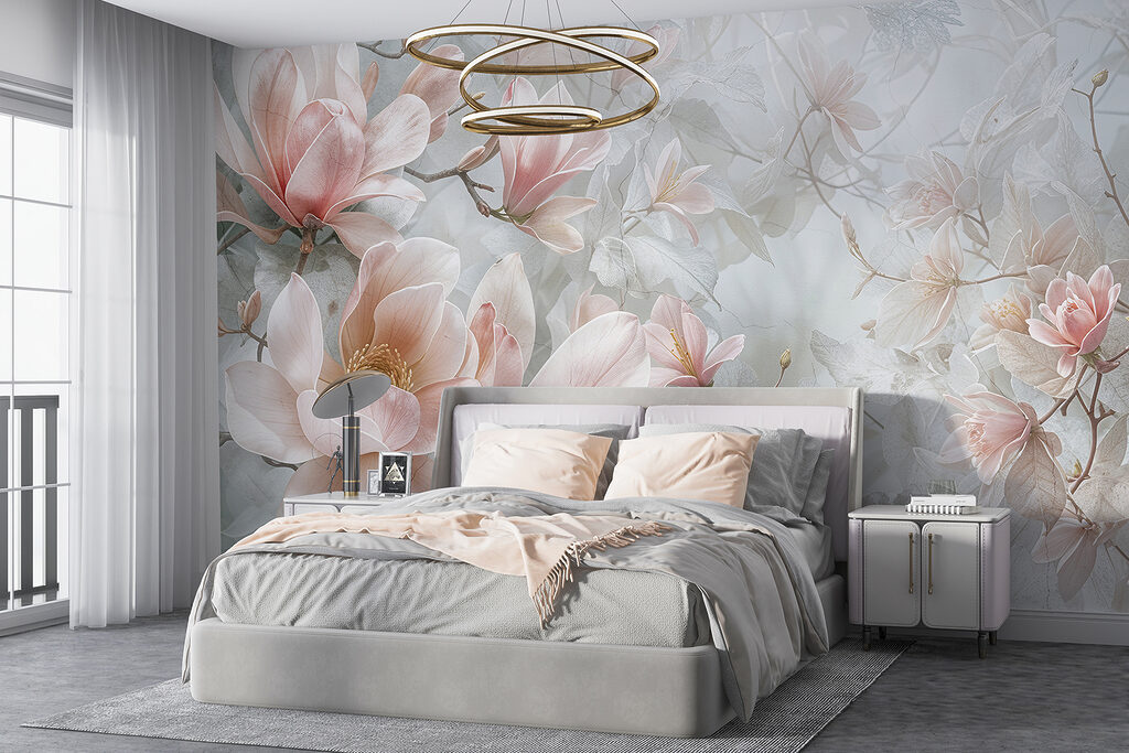 Roze bloesem in blauwgrijs — interieur 3