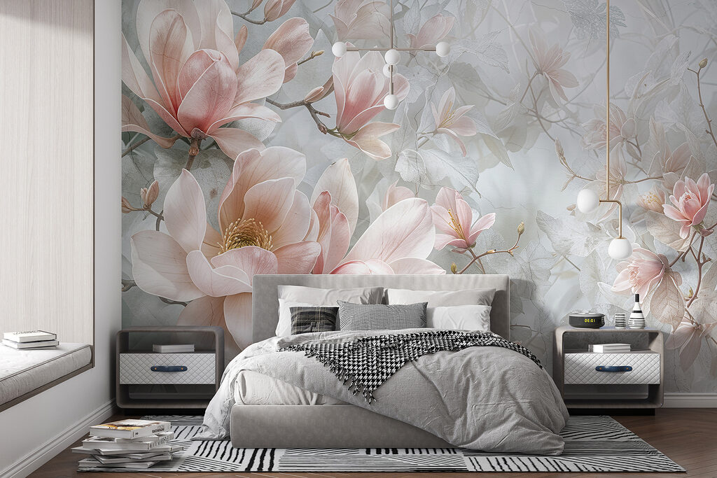 Roze bloesem in blauwgrijs — interieur 4